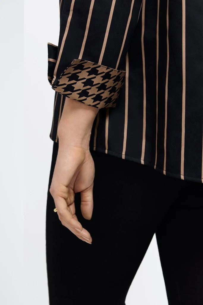 Agnes Plus Stripe & Houndstooth Long Sleeve Popover Shirt - Image 10