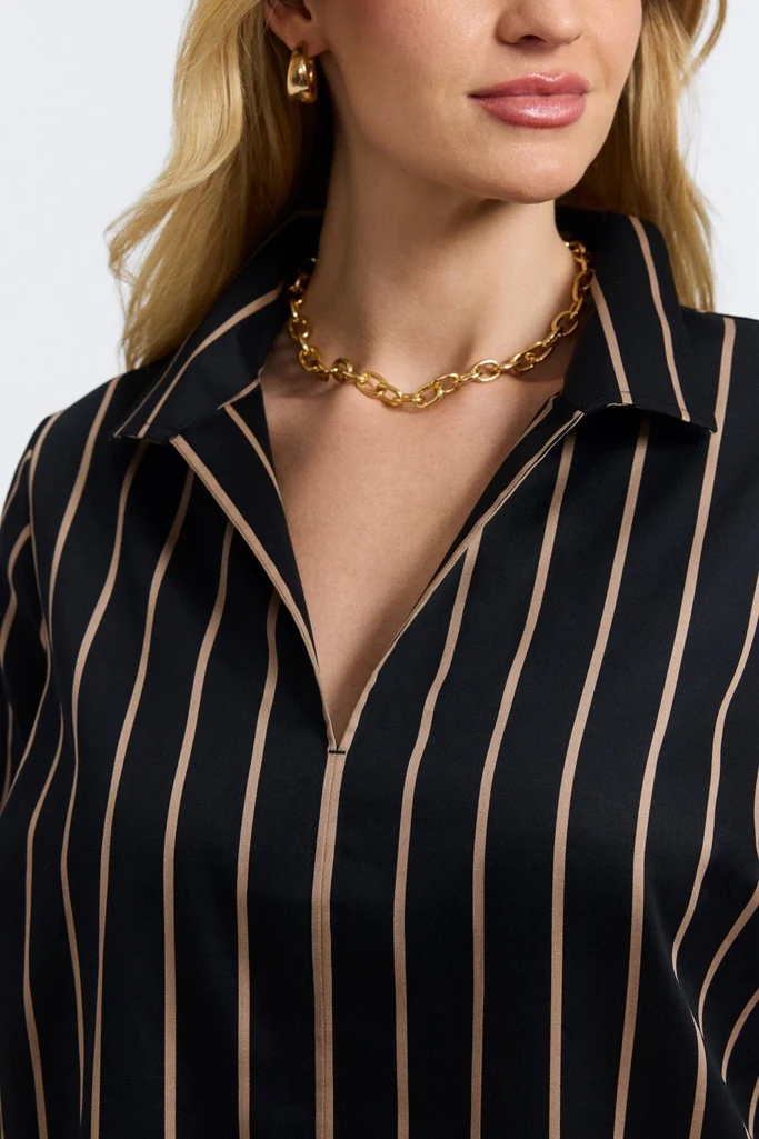 Agnes Plus Stripe & Houndstooth Long Sleeve Popover Shirt - Image 11
