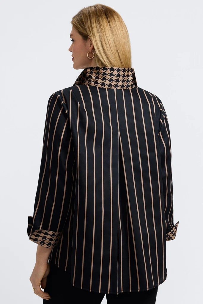 Agnes Plus Stripe & Houndstooth Long Sleeve Popover Shirt - Image 12