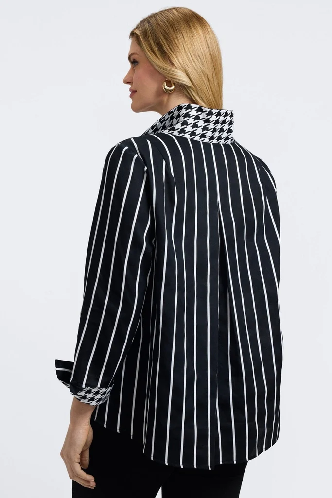 Agnes Plus Stripe & Houndstooth Long Sleeve Popover Shirt - Image 4