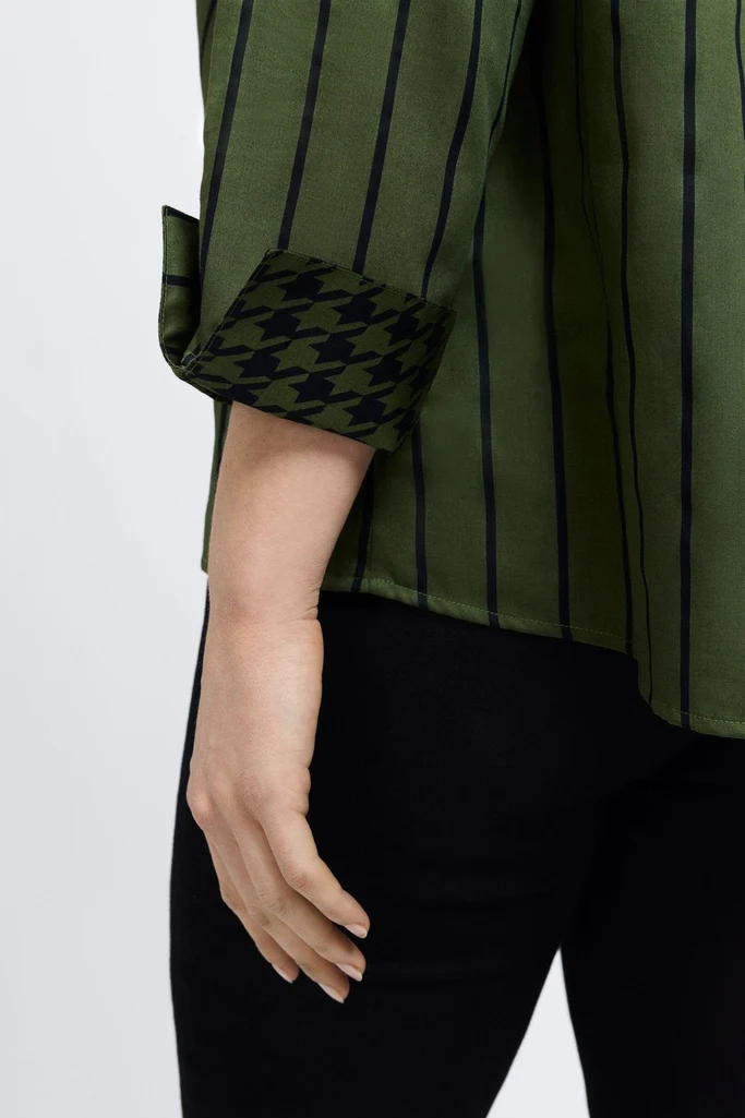 Agnes Plus Stripe & Houndstooth Long Sleeve Popover Shirt - Image 6