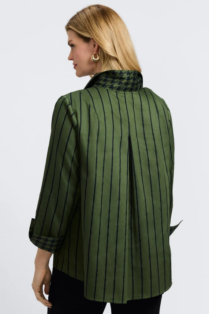 Agnes Plus Stripe & Houndstooth Long Sleeve Popover Shirt - Image 8