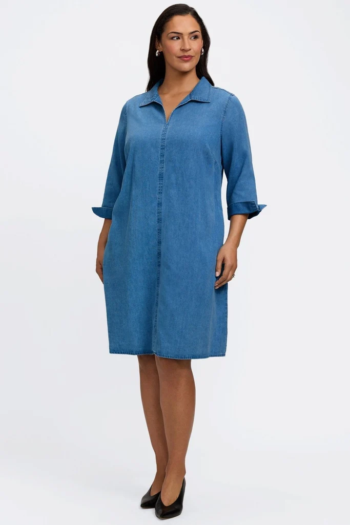 Agnes Plus Tencel® Denim 3/4 Sleeve Dress - Image 4