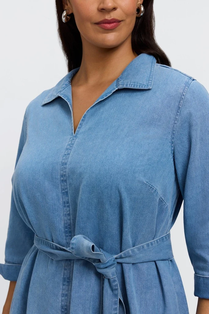 Agnes Plus Tencel® Denim 3/4 Sleeve Dress - Image 7