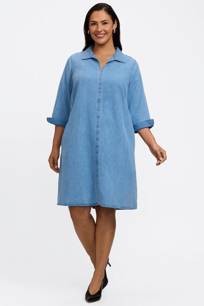 Agnes Plus Tencel® Denim 3/4 Sleeve Dress - Image 9