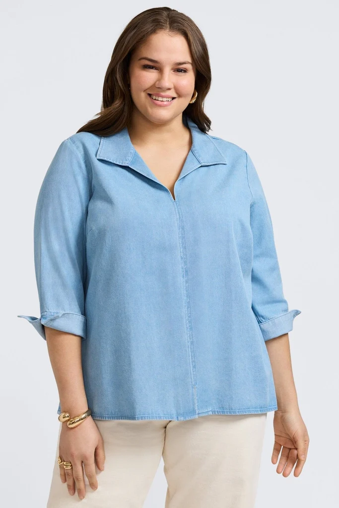 Agnes Plus Tencel® Denim 3/4 Sleeve Popover Shirt - Image 11