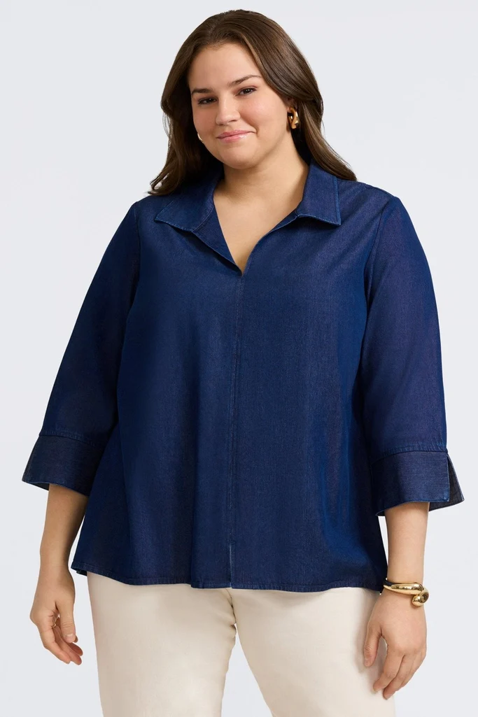 Agnes Plus Tencel® Denim 3/4 Sleeve Popover Shirt - Image 13