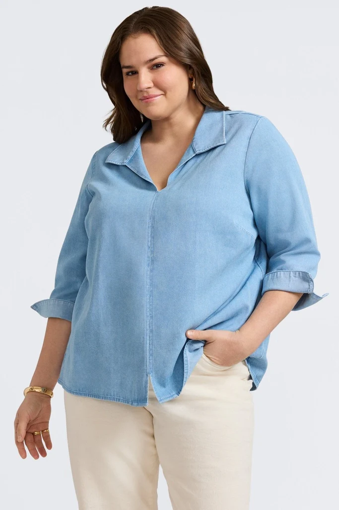 Agnes Plus Tencel® Denim 3/4 Sleeve Popover Shirt - Image 8