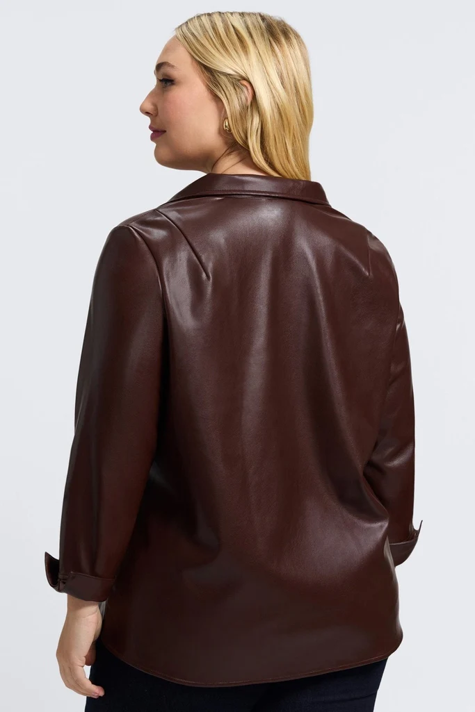 Agnes Plus Vegan Leather Long Sleeve Popover Shirt - Image 11