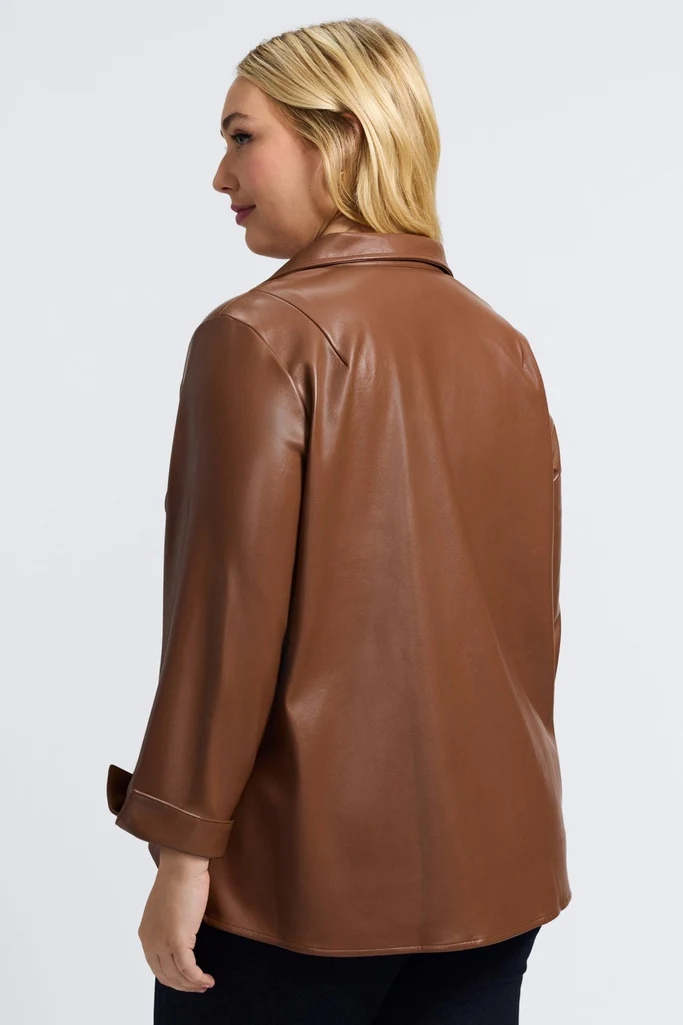 Agnes Plus Vegan Leather Long Sleeve Popover Shirt - Image 3