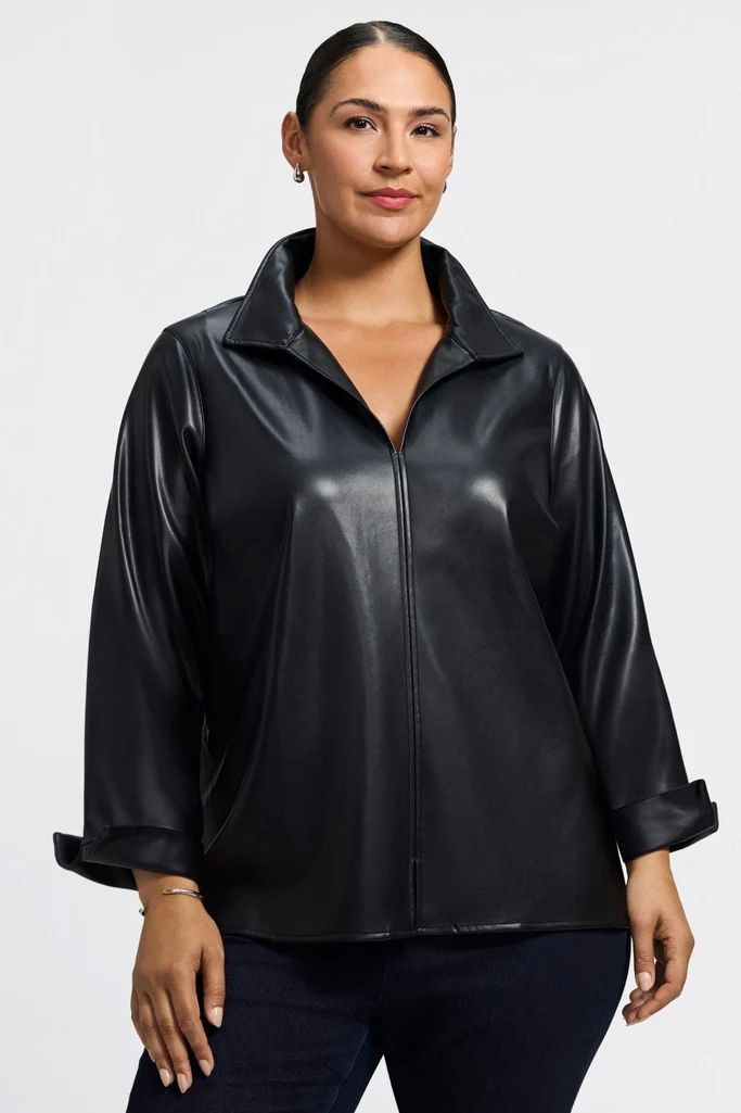 Agnes Plus Vegan Leather Long Sleeve Popover Shirt - Image 5