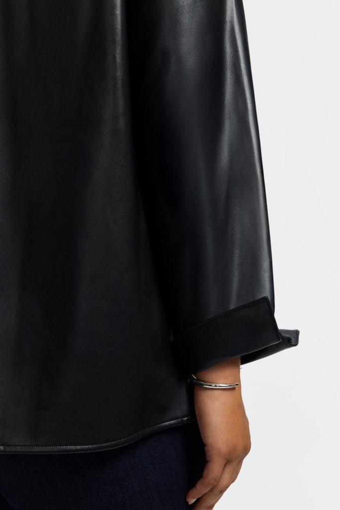 Agnes Plus Vegan Leather Long Sleeve Popover Shirt - Image 7