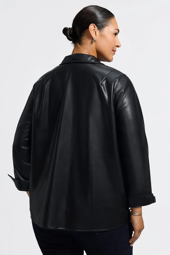 Agnes Plus Vegan Leather Long Sleeve Popover Shirt - Image 8