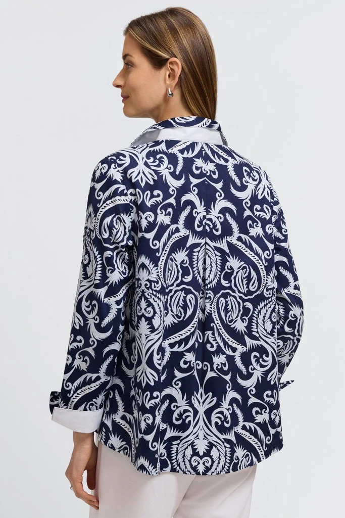 Agnes Printed Damask Long Sleeve Popover Shirt - Image 6