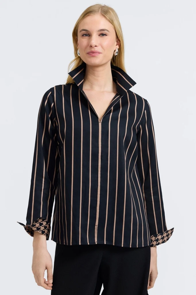 Agnes Stripe & Houndstooth Long Sleeve Popover Shirt - Image 10
