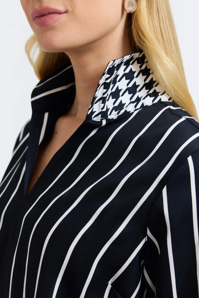 Agnes Stripe & Houndstooth Long Sleeve Popover Shirt - Image 3