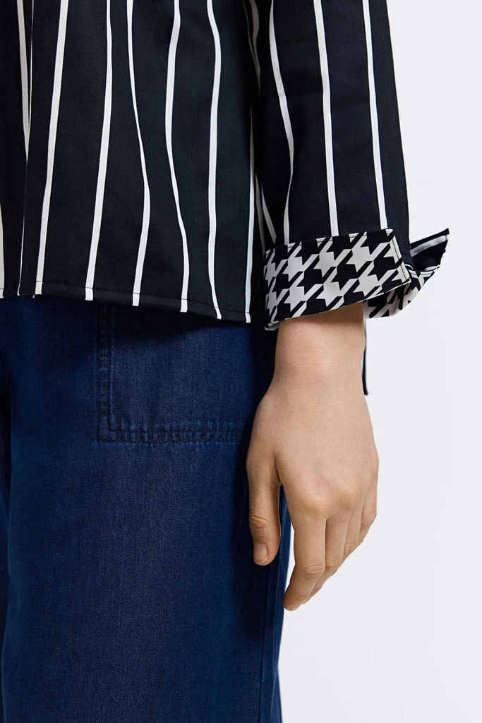 Agnes Stripe & Houndstooth Long Sleeve Popover Shirt - Image 4