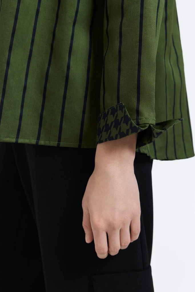 Agnes Stripe & Houndstooth Long Sleeve Popover Shirt - Image 6