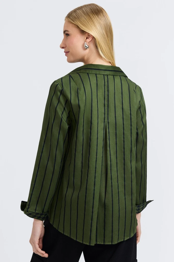 Agnes Stripe & Houndstooth Long Sleeve Popover Shirt - Image 8