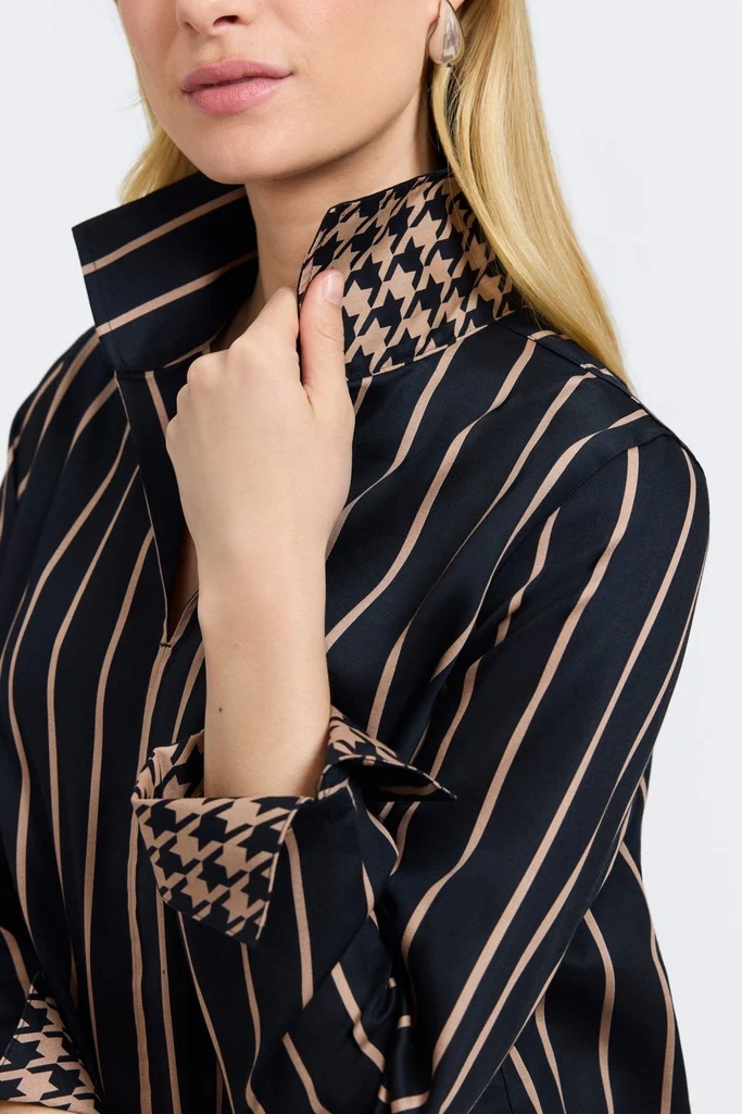 Agnes Stripe & Houndstooth Long Sleeve Popover Shirt - Image 9