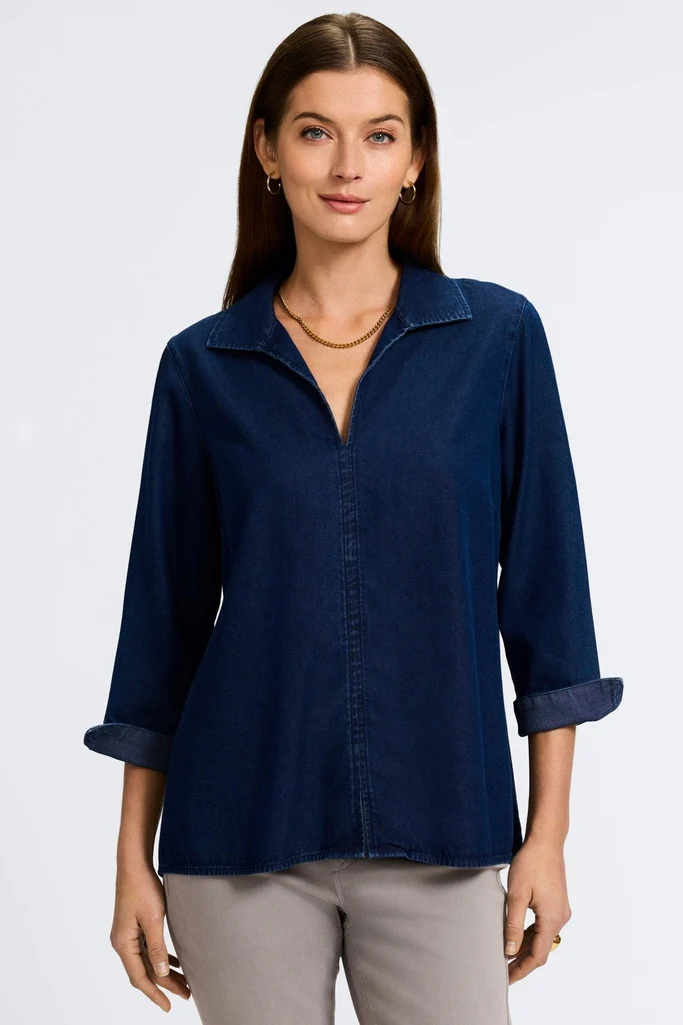 Agnes Tencel® Denim 3/4 Sleeve Popover Shirt - Image 11