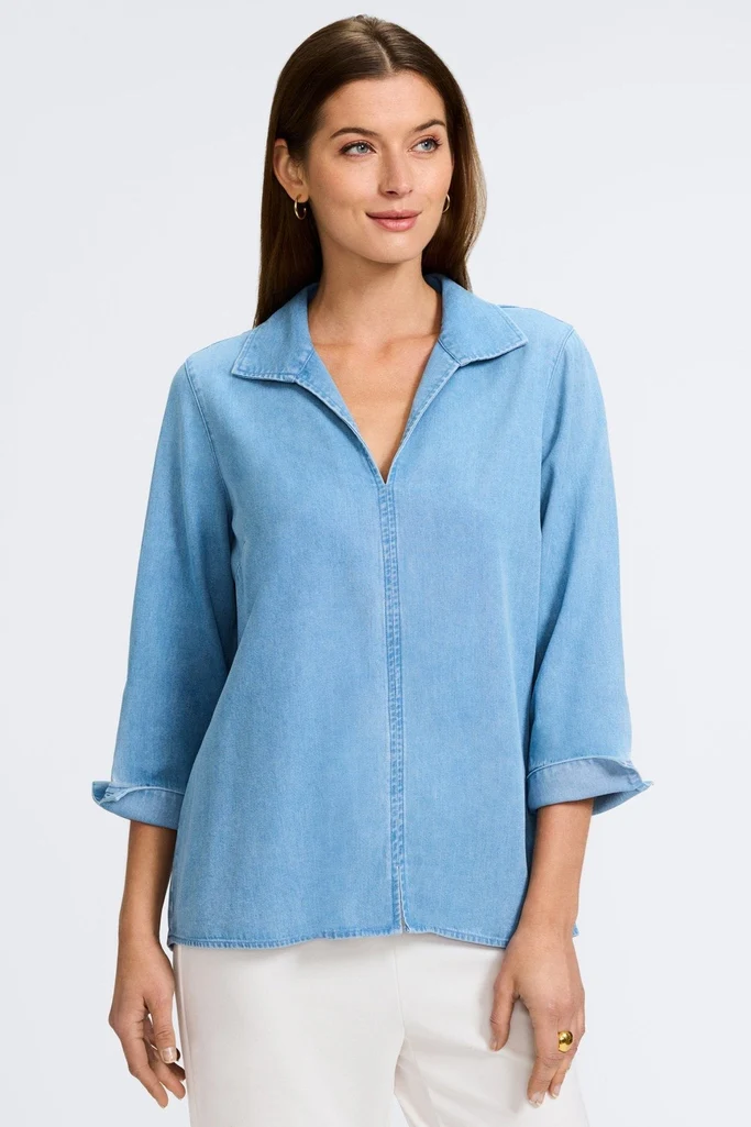 Agnes Tencel® Denim 3/4 Sleeve Popover Shirt - Image 3