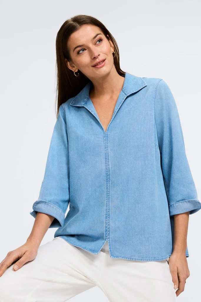 Agnes Tencel® Denim 3/4 Sleeve Popover Shirt - Image 5