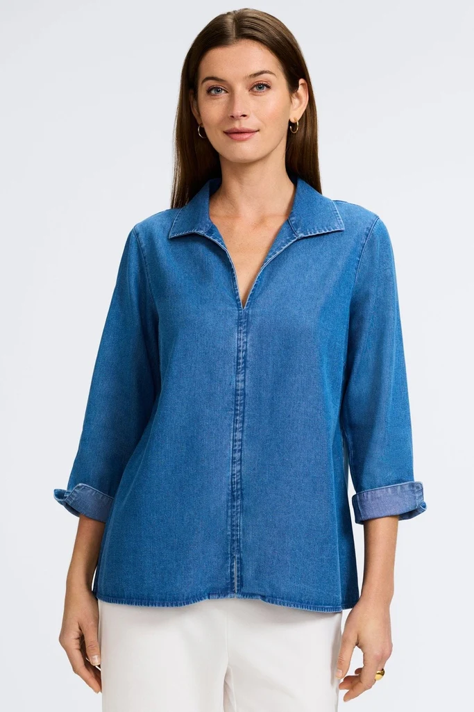 Agnes Tencel® Denim 3/4 Sleeve Popover Shirt - Image 8