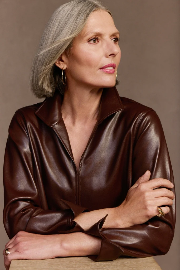 Agnes Vegan Leather Long Sleeve Popover Shirt - Image 10
