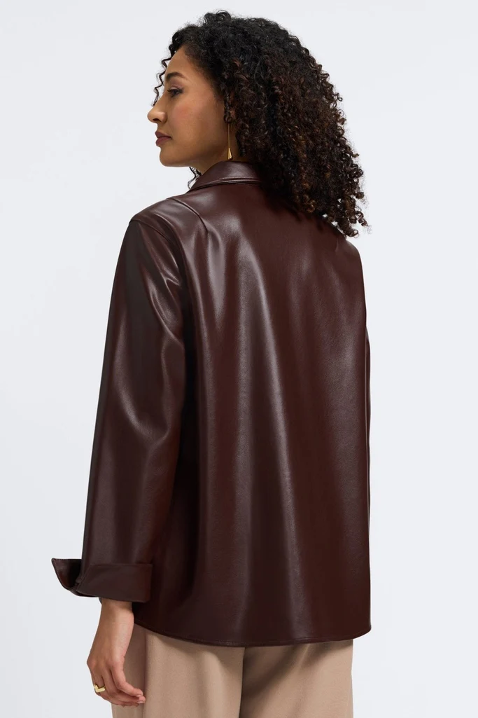 Agnes Vegan Leather Long Sleeve Popover Shirt - Image 11