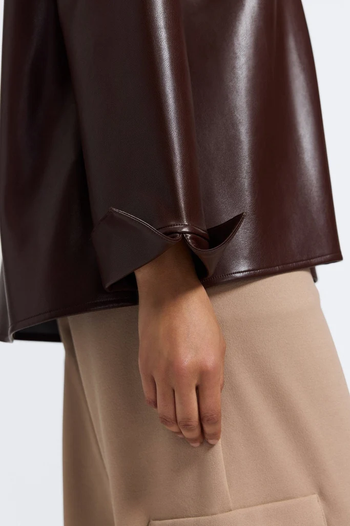 Agnes Vegan Leather Long Sleeve Popover Shirt - Image 13