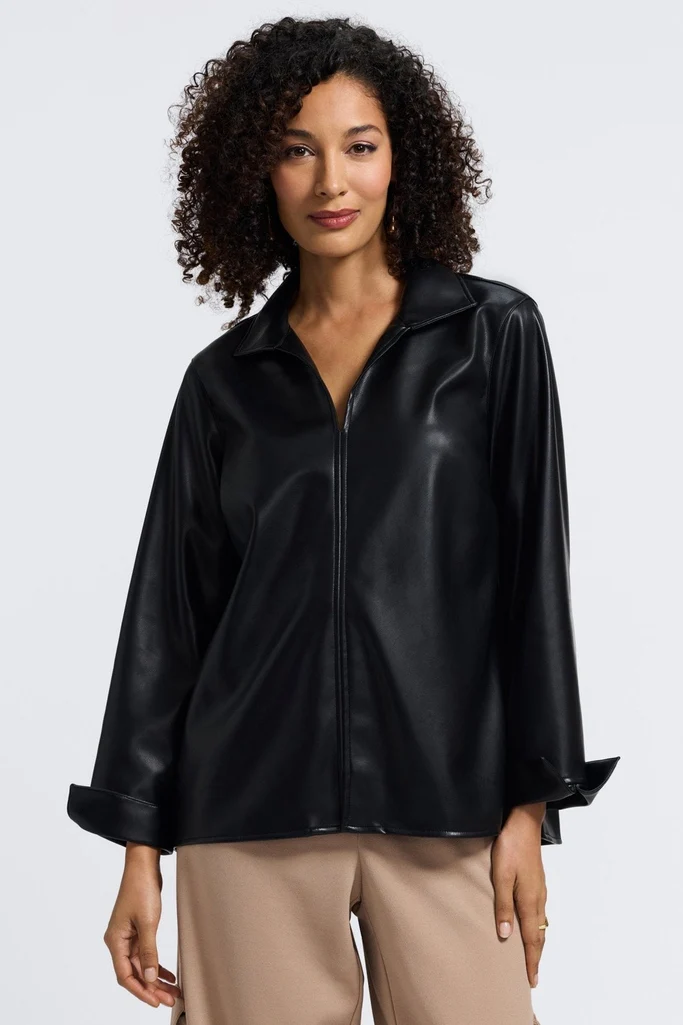Agnes Vegan Leather Long Sleeve Popover Shirt - Image 14