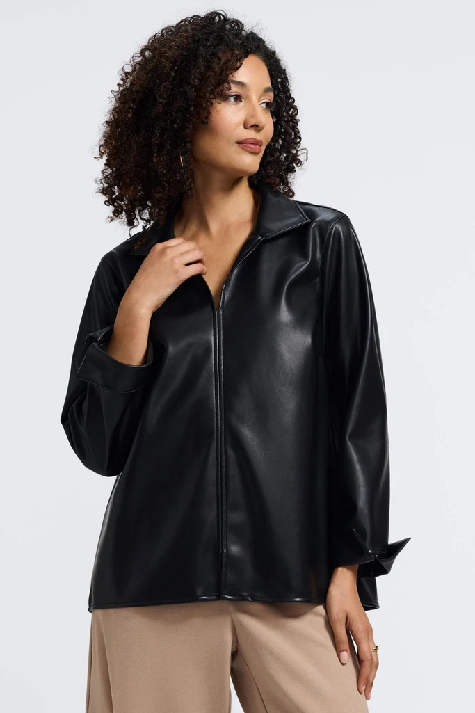 Agnes Vegan Leather Long Sleeve Popover Shirt - Image 15