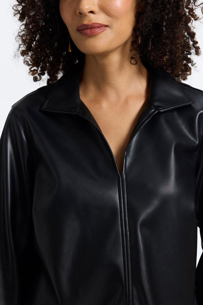 Agnes Vegan Leather Long Sleeve Popover Shirt - Image 16