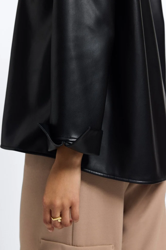 Agnes Vegan Leather Long Sleeve Popover Shirt - Image 17