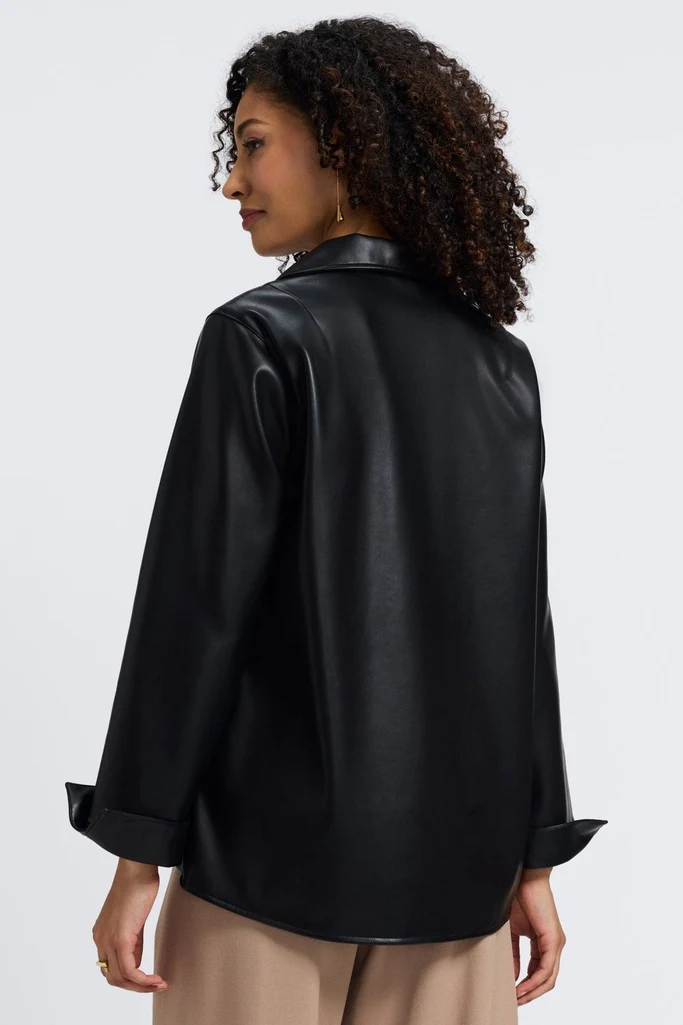 Agnes Vegan Leather Long Sleeve Popover Shirt - Image 18