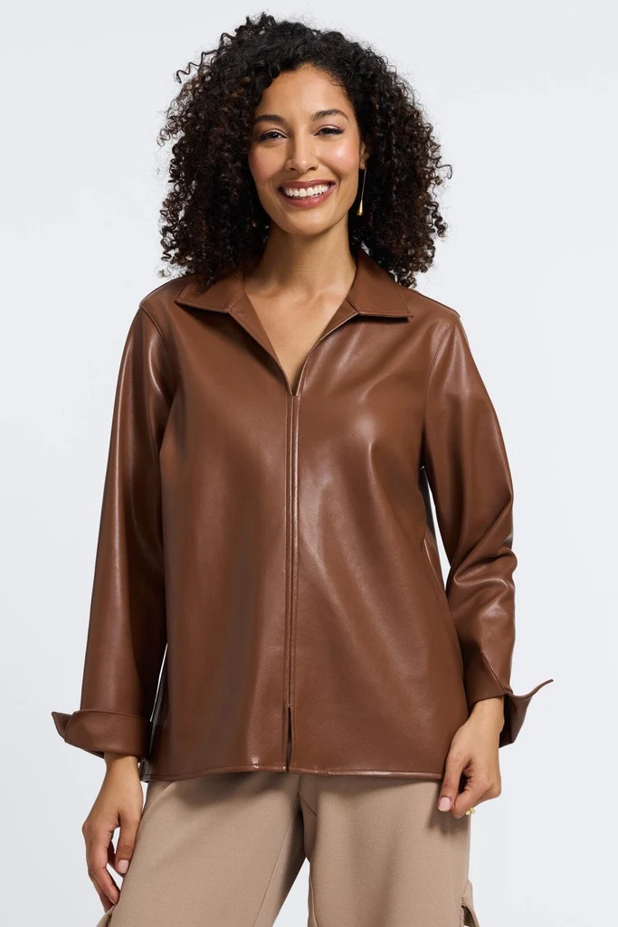 Agnes Vegan Leather Long Sleeve Popover Shirt - Image 19