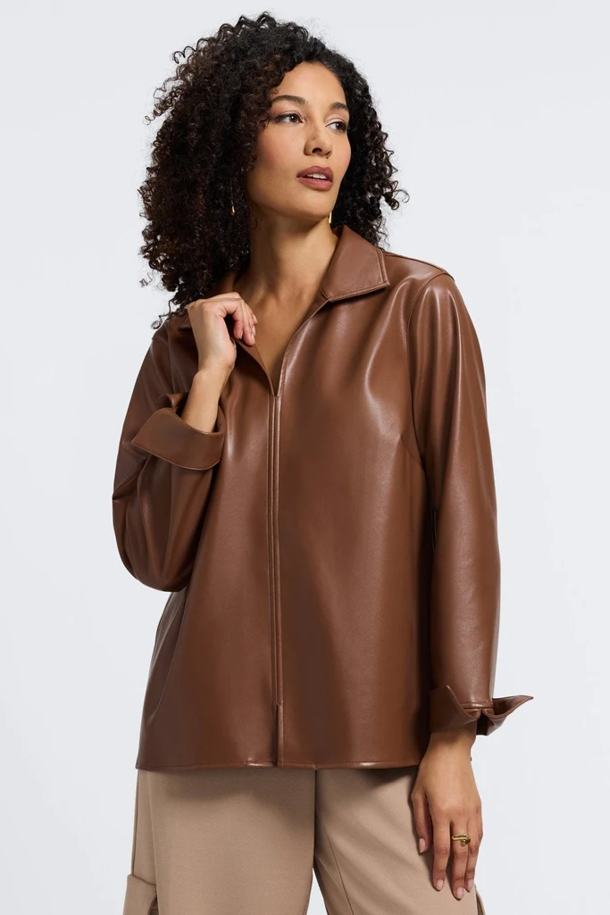 Agnes Vegan Leather Long Sleeve Popover Shirt - Image 20