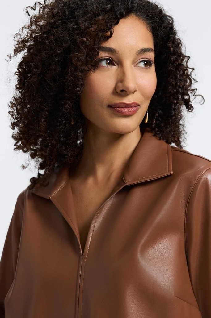 Agnes Vegan Leather Long Sleeve Popover Shirt - Image 21