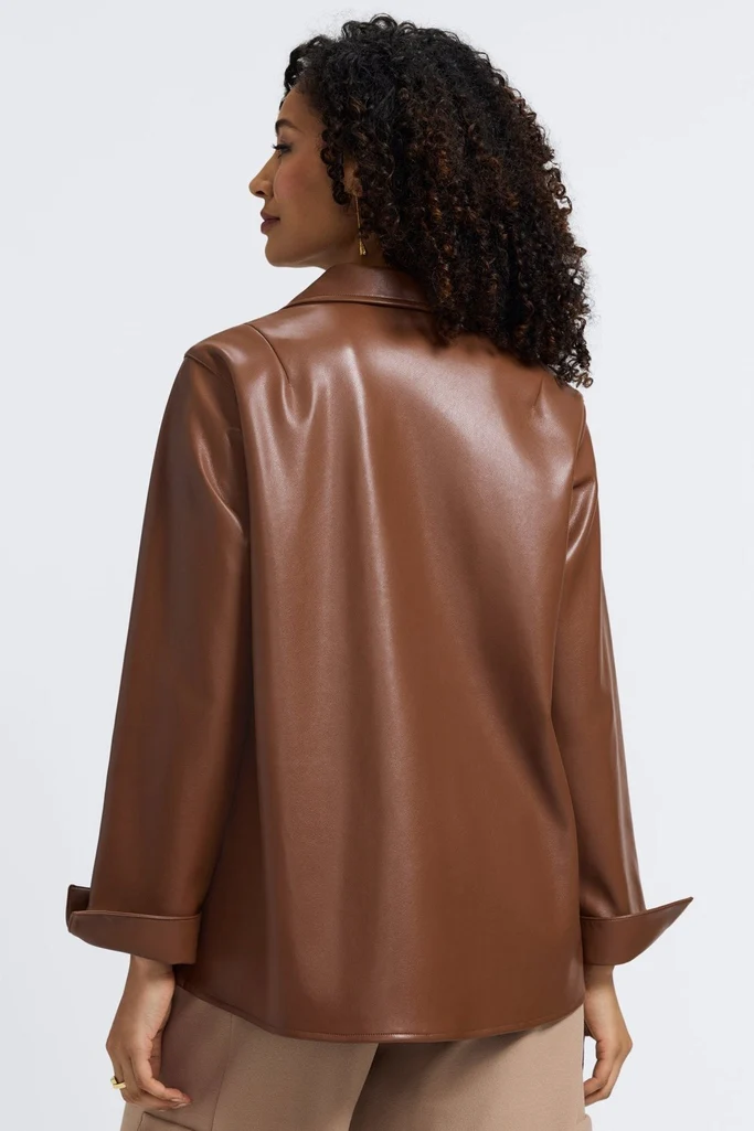 Agnes Vegan Leather Long Sleeve Popover Shirt - Image 23