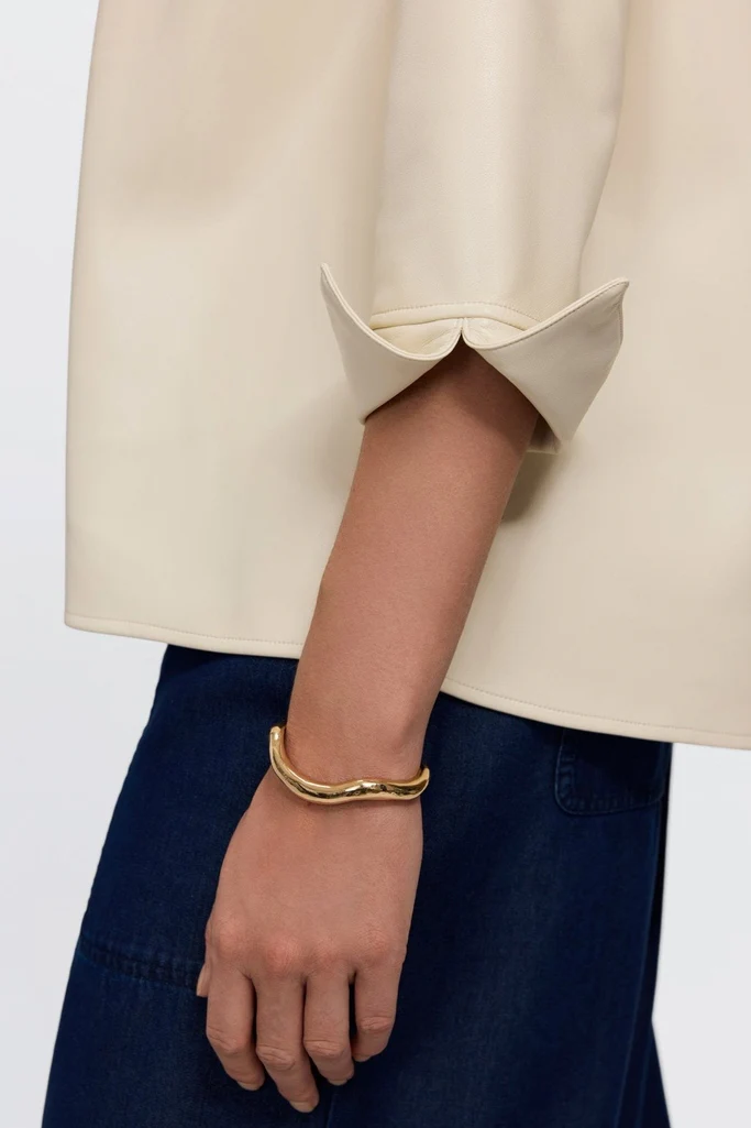 Agnes Vegan Leather Long Sleeve Popover Shirt - Image 3