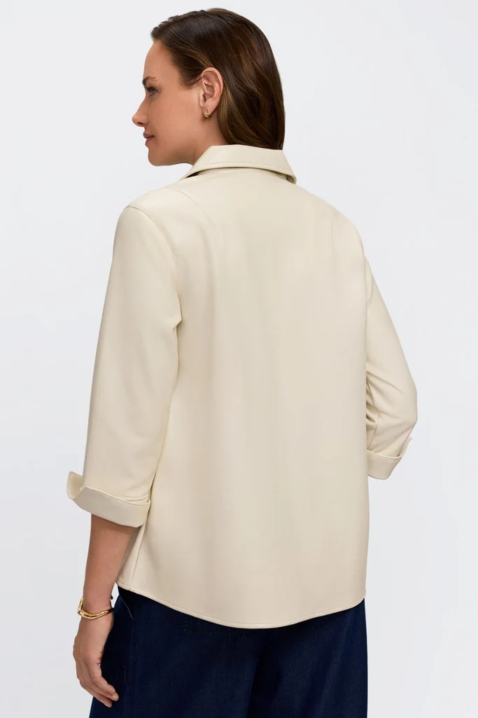 Agnes Vegan Leather Long Sleeve Popover Shirt - Image 4