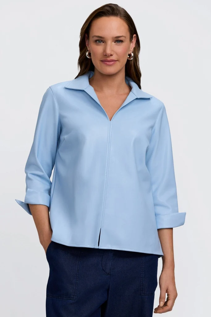 Agnes Vegan Leather Long Sleeve Popover Shirt - Image 5