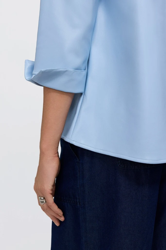 Agnes Vegan Leather Long Sleeve Popover Shirt - Image 7