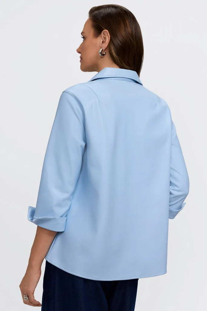 Agnes Vegan Leather Long Sleeve Popover Shirt - Image 8