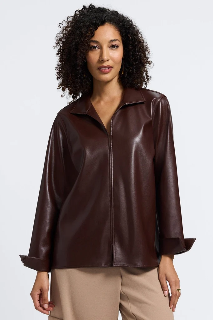Agnes Vegan Leather Long Sleeve Popover Shirt - Image 9
