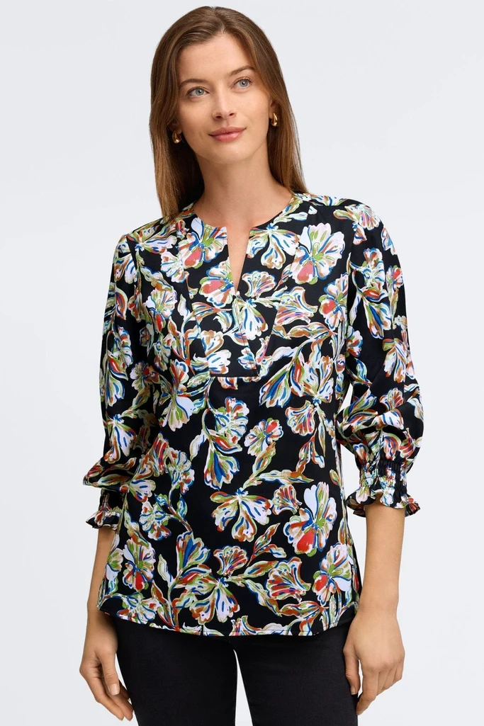 Alicia Night Blossoms 3/4 Sleeve Popover Shirt - Image 4