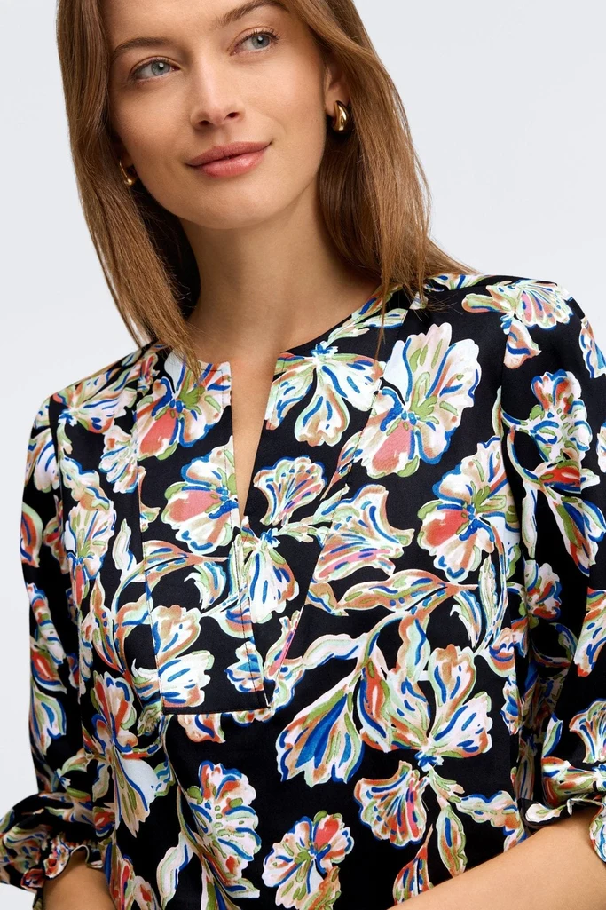 Alicia Night Blossoms 3/4 Sleeve Popover Shirt - Image 5