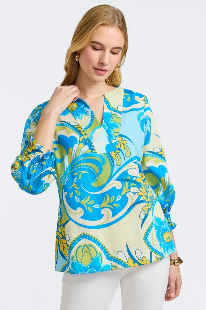 Alicia Tropical Jacobean 3/4 Sleeve Popover Shirt - Image 4