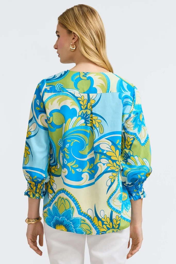 Alicia Tropical Jacobean 3/4 Sleeve Popover Shirt - Image 5